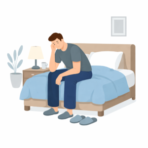 An illustration of a man worried about his sleep
